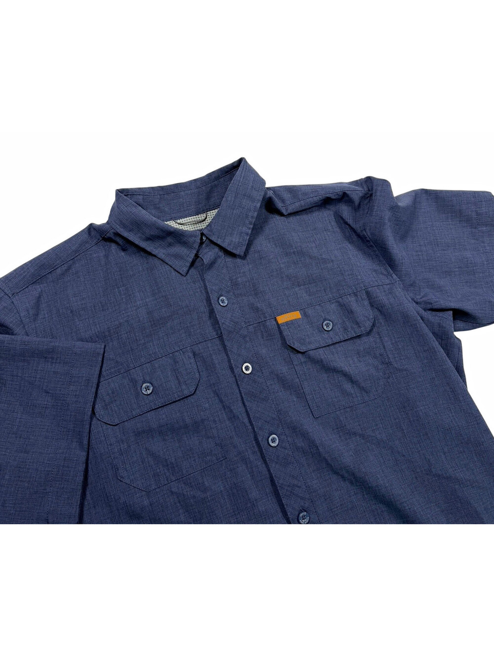 Orvis Tech Chambray Men’s Short Sleeve Button-Up Shirt Blue Polyester L